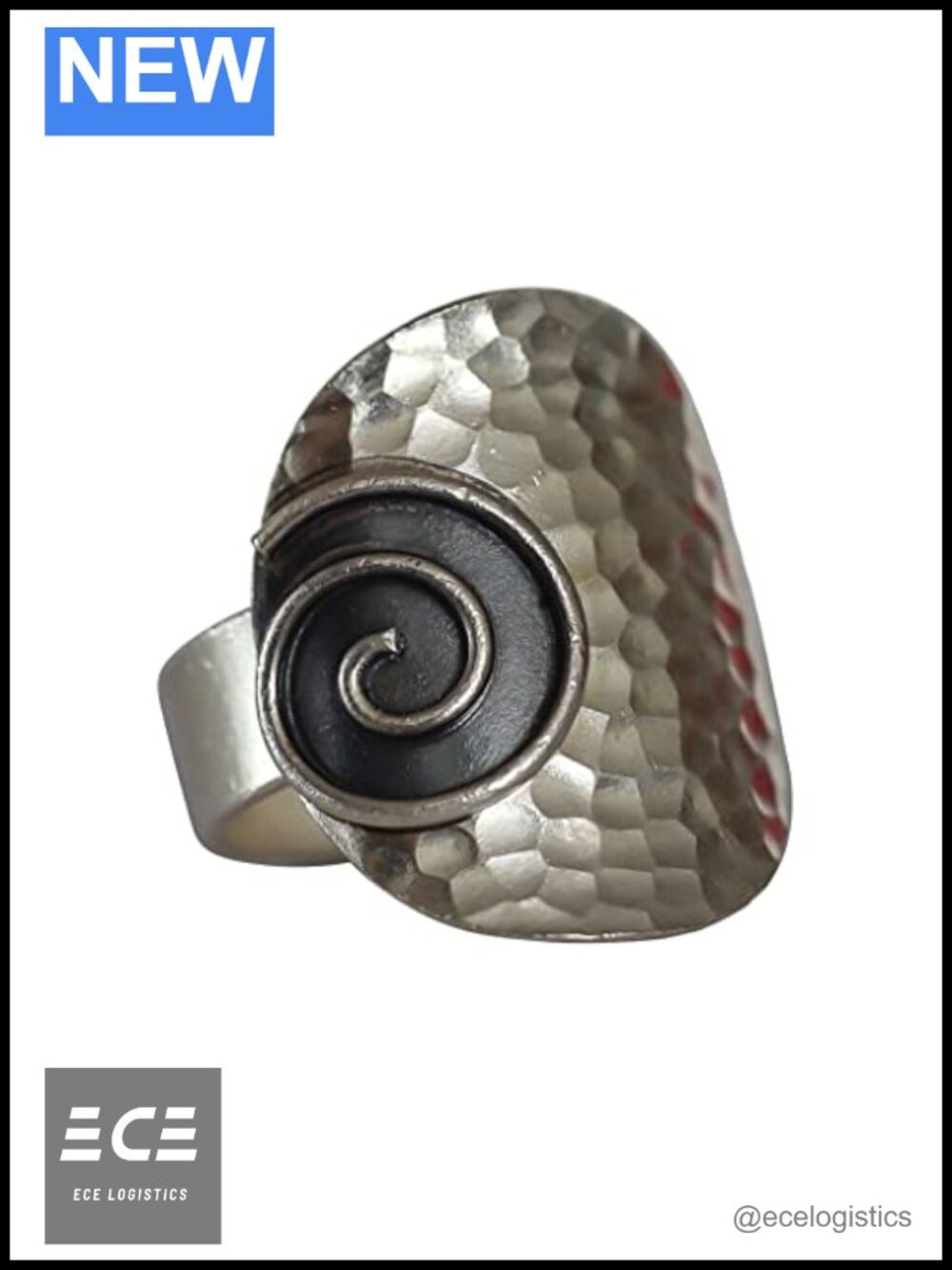Sterling Silver 925 Hammered Spiral Statement Ring Adjustable Boho Ethnic